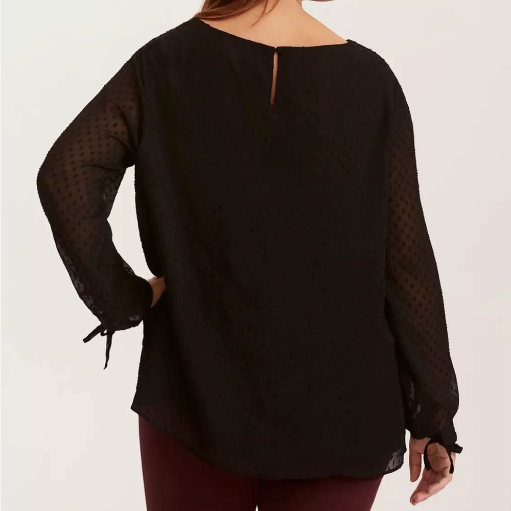 Torrid Multi-Color Embroidered Flower Chiffon Tie Long Sleeve Blouse size 2 - Picture 8 of 10